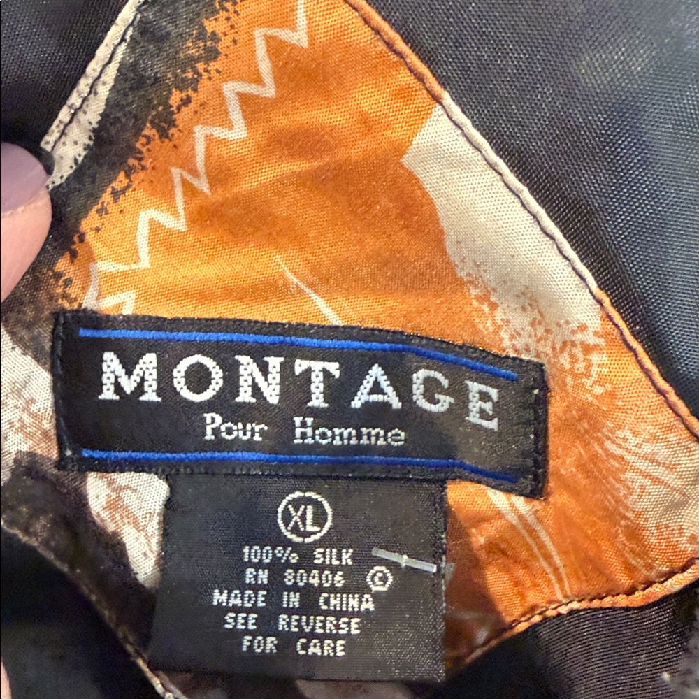 Montage 100% silk patterned bomber street wear XL NWT - Picture 3 of 9